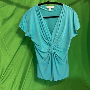 Chaus NY Teal, Vneck, Gather/Bunch Knot, Short Slv, Stretch P2P 16”